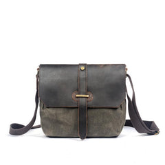 Waxed Canvas Leather Gray Mens Small Side Bag Green Shoulder Bag Messenger Bag For Men