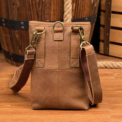 Cool Khaki Leather Mens Casual Waist Bag Belt Pouch Mini Messenger Bags Side Bag for Men