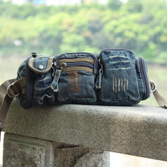 Blue Denim Mens Casual Waist Bag Fanny Packs Blue Jean Hip Bag Bum Bags For Men