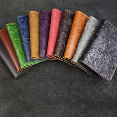 Handmade Leather Floral Mens Cool Short Wallet Passport Card Holder Small Card Slim Wallets for Men - imessengerbags