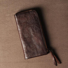 Genuine Leather Mens Cool Long Leather Wallet Cards Phone Zipper Clutch Wristlet Wallet for Men - imessengerbags