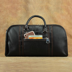 Casual Black Leather Men's 13 inches Overnight Bag Small Travel Bag Luggage Weekender Bag For Men