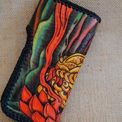 Handmade Mens Tooled GoldenToad Leather Chain Wallet Biker Trucker Wallet with Chain