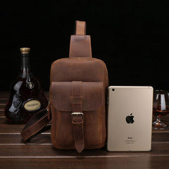 Vintage Leather Mens Sling Shoulder Bag Sling Bag Chest Bag Sling Backpack for men - imessengerbags