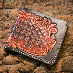 Handmade Leather Eagle Tooled Mens billfold Wallet Cool Leather Wallet Slim Wallet for Men - imessengerbags