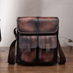 Cool Brown Leather Vertical Messenger Bag Men's Brown Side Bag Shoulder Bag Courier Bag For Men