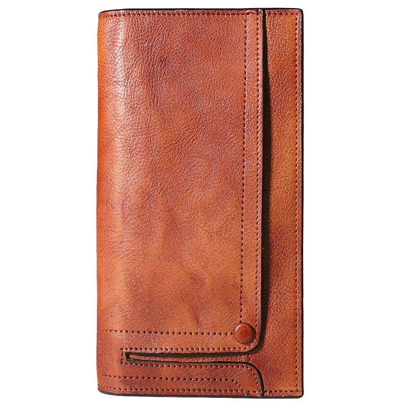 Cool Leather Brown Mens Long Wallet Gray Buckled Long Wallet Bifold Clutch Wallet Card Wallet for Men - imessengerbags