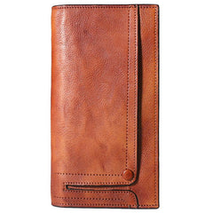 Cool Leather Brown Mens Long Wallet Gray Buckled Long Wallet Bifold Clutch Wallet Card Wallet for Men - imessengerbags