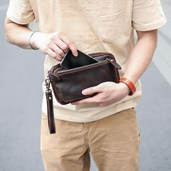 Vintage Dark Brown Leather Mens Phone Wallet Clutch Wallet Wristlet Bag Zipper Long Wallet For Men - imessengerbags