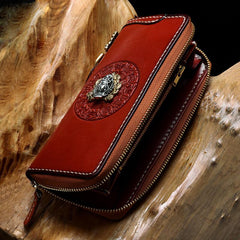 Handmade Leather Mens Chain Biker Wallet Cool Leather Wallet Long Phone Wallets for Men - imessengerbags