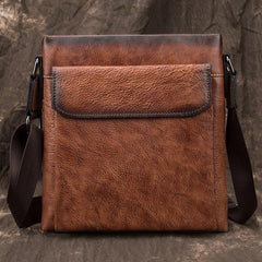 Cool Leather Men's 10 inches Courier Bag Brown Small Vertical Messenger Bag Brown Side Bag For Men