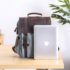 Lake Green Waxed Canvas Mens Large 14'' Laptop Backpack College Backpack Hiking Backpack for Men - imessengerbags