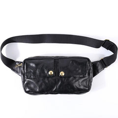 Black Cool Leather Men Fanny Pack Waist Bag Hip Pack Chest Bag Coffee Belt Bag Bumbag for Men