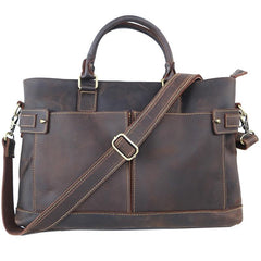 Vintage Dark Brown Mens Leather Briefcase Work Handbags Brown 14'' Computer Briefcase For Men - imessengerbags