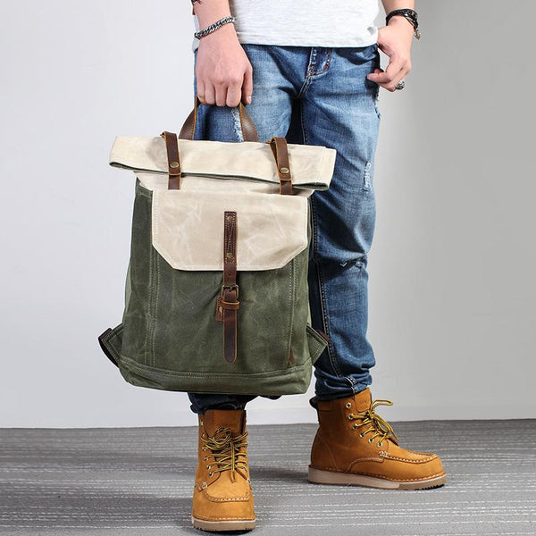 Casual Waxed Canvas Green Men's Travel School Backpack Laptop Backpack For Men - imessengerbags