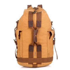 Khaki CANVAS Barrel MENS 20'' Bucket BACKPACK Brown Travel Backpack Khaki One Shoulder Hiking Bag For Men FOR MEN - imessengerbags
