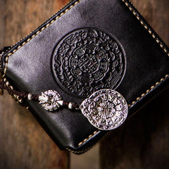 Handmade Leather Tibetan Tooled Mens billfold Wallet Cool Chain Wallet Biker Wallet for Men - imessengerbags