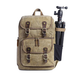 Khaki CANVAS WATERPROOF MENS 15'' CANON CAMERA BACKPACK LARGE NIKON CAMERA BAG DSLR CAMERA BAG FOR MEN - imessengerbags