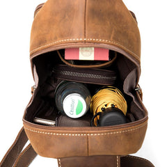 Brown Casual Leather Mens 8 inches Sling Bags Chest Bags One Shoulder Backpack for Men - imessengerbags