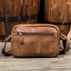 Khaki Leather 10 inches Mens Small Messenger Bag Brown Courier Bags Postman Bag for Men - imessengerbags