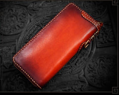 Handmade Leather Tibetan Mens Chain Biker Wallet Cool Leather Wallet Long Clutch Wallets for Men