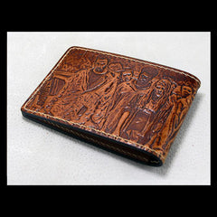 Handmade Leather Tooled Walking Dead License Wallet Mens Card billfold Wallet Cool Leather Wallet Slim Wallet for Men - imessengerbags
