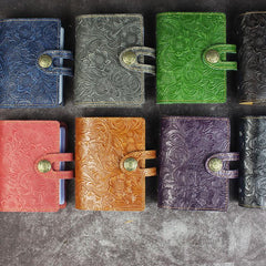 Handmade Leather Floral Mens Cool Short Wallet Card Holder Small Card Slim Wallets for Men