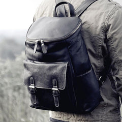 Genuine Leather Mens Cool Backpack Sling Bag Large Black Travel Bag Hiking Bag for men