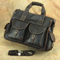 Brown Leather Mens 14 inches Business Laptop Work Bag Handbag Briefcase Shoulder Bags Messenger Bags For Men