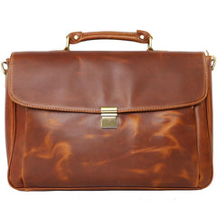 Vintage Light Brown Mens Leather Briefcase Work Handbags Brown 14'' Computer Briefcase For Men