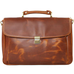 Vintage Light Brown Mens Leather Briefcase Work Handbags Brown 14'' Computer Briefcase For Men - imessengerbags