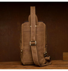 Cool Light Brown Leather Mens 10 inches Sling Bag Crossbody Pack Chest Bag for men - imessengerbags