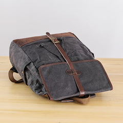 Gray Waxed Canvas Mens Large 15'' Laptop Backpack College Backpack Hiking Backpack for Men - imessengerbags