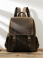 Dark Brown Cool Mens 15 inches Leather Computer Backpacks Travel Backpacks Laptop Backpack for men - imessengerbags