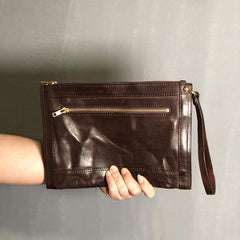 Genuine Leather Mens Clutch Cool Slim Wallet Zipper Clutch Wristlet Wallet for Men