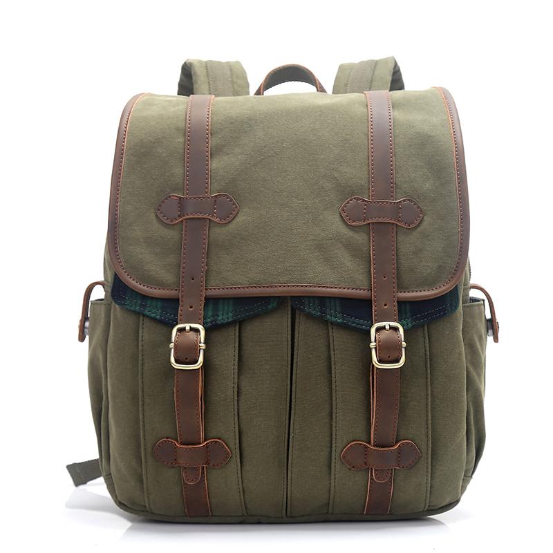 Canvas Leather Mens 15" Green Backpack Computer Backpack Luggage Backpack for Men - imessengerbags