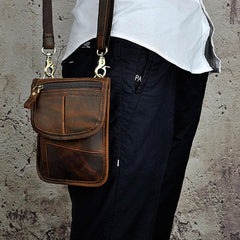 Mens Leather Small Belt Pouch Slim Side Bag Waist Pouch Holster Belt Case for Men