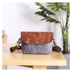 Leather Canvas Mens Small Side Bag Gray Courier Bag Postman Bag Messenger Bag for Men - imessengerbags