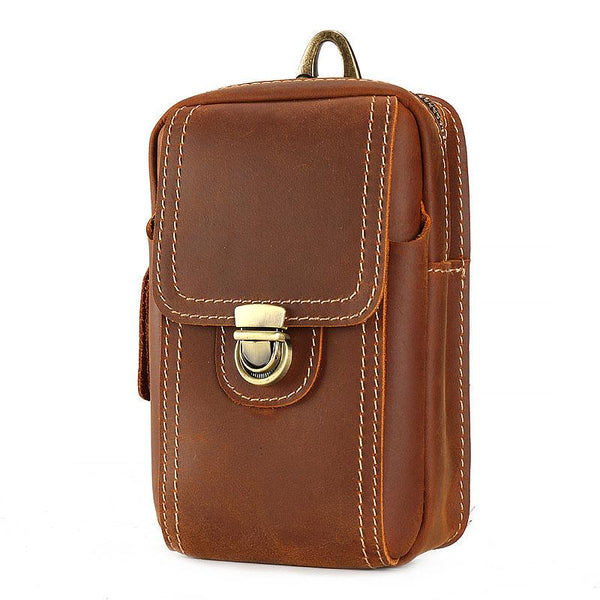 Cool Brown Leather Mens Belt Case Belt Pouch Mini Waist Pouch Belt Bags For Men - imessengerbags