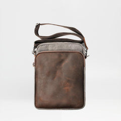 Cool Canvas Leather Mens Vertical Small Side Bag Gray Messenger Bag for Men - imessengerbags