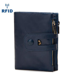 RFID Brown Leather Men's Double Zipper Small Wallet Black billfold Wallet For Men - imessengerbags