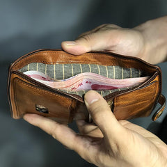 Vintage Handmade Black Leather Mens billfold Leather Wallet Men Tan Bifold Small Wallets for Men - imessengerbags