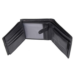 Black Trifold Leather Mens Wallet Small Wallet Billfold Wallet Black Front Pocket Wallet for Men