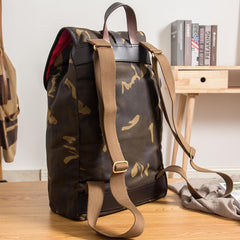 Camouflage Canvas Leather Mens Large 14'' Laptop Backpack College Backpack Hiking Backpack for Men - imessengerbags