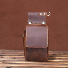 Brown Leather Cell Phone HOLSTER Mens Belt Pouches Waist Bags BELT BAG Sports Bag For Men