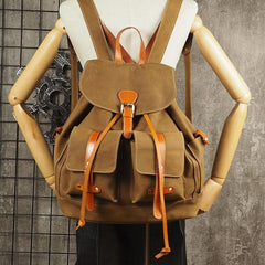 Tan Cool Mens Leather Backpack Travel Backpack Leather Hiking Backpack for Men - imessengerbags