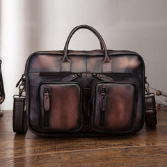 Vintage Brown Leather Men's Briefcase 14'' Computer Briefcase Professional Handbag For Men - imessengerbags