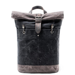 Waxed Canvas Leather Mens College Waterproof 15'' Computer Backpack Travel Backpack Hiking Bag for Men - imessengerbags