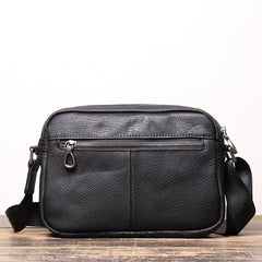 Black Cool Leather Small Zipper Messenger Bag Black Courier Bag Side Bag Black Shoulder Bag For Men