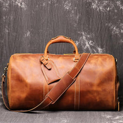 Casual Leather Men 16 inches Large Overnight Bags Travel Bags Brown Weekender Bags For Men